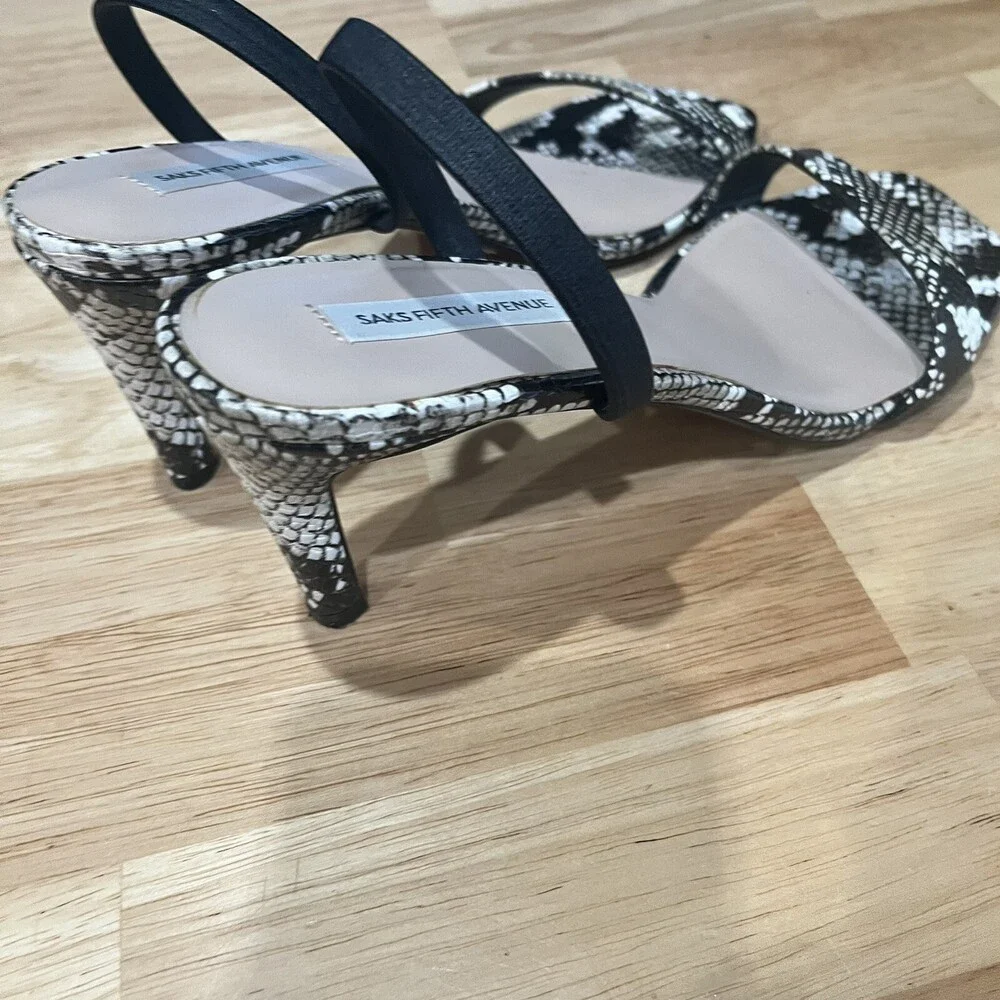 Saks Fifth Ave Women’s Black Snakeskin Leather Strappy Slingback Sandal 9‎